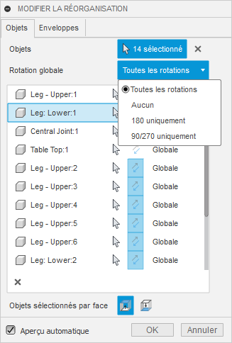 boîte de dialogue de réorganisation avancée