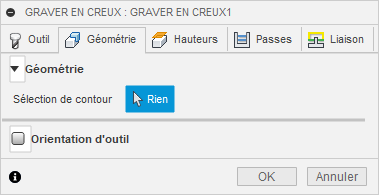 Onglet Géométrie de la boîte de dialogue Graver en creux 2D