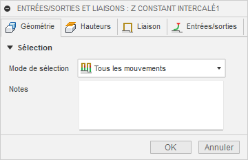 Boîte de dialogue Entrées/sorties et liaisons