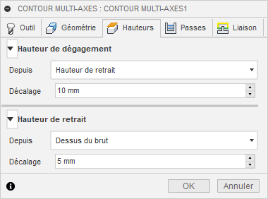 boîte de dialogue Contour multi-axes - onglet Hauteurs