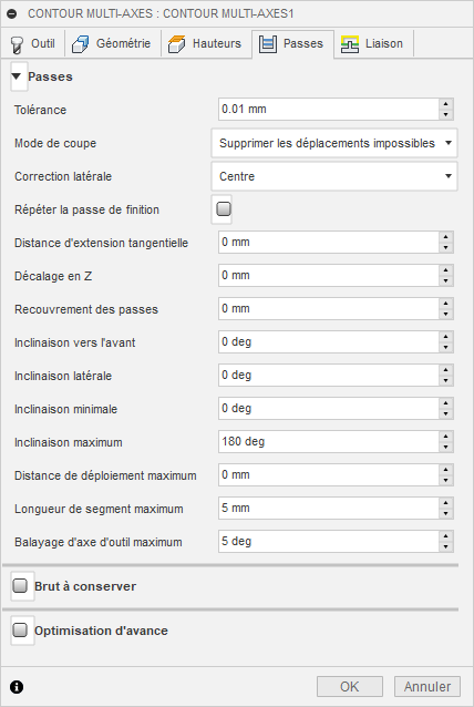 boîte de dialogue Multi-axes - onglet Passes