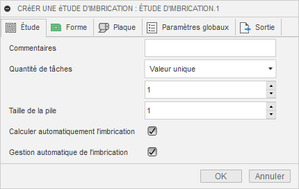 boîte de dialogue Créer une étude d’imbrication