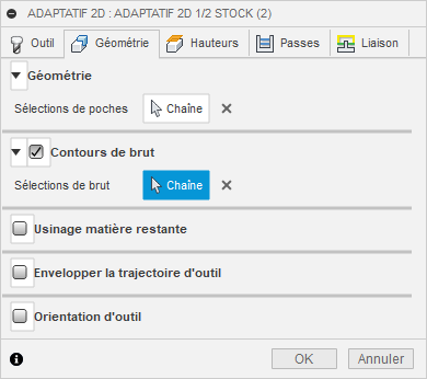 onglet Géométrie de la boîte de dialogue Ébauche adaptative 2D (2)