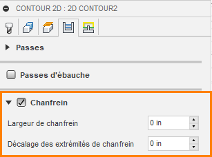 Onglet Passes de la boîte de dialogue Contour 2D – chanfreins