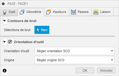 Onglet Outil de la boîte de dialogue Face 2D