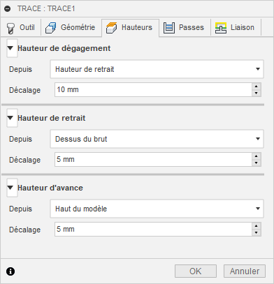 Onglet Hauteurs de la boîte de dialogue Trace 2D