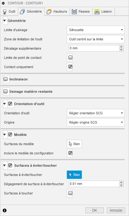 Onglet Géométrie de la boîte de dialogue Contour 3D