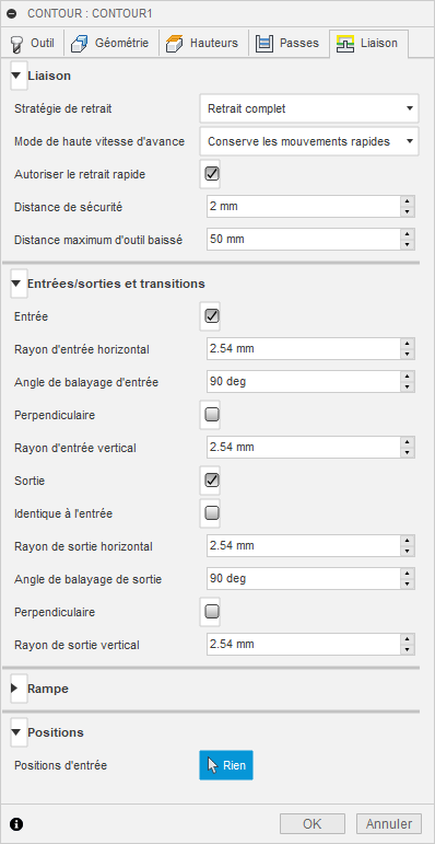 Onglet Liaison de la boîte de dialogue Contour 3D