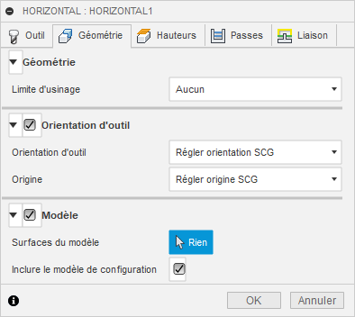 Onglet Géométrie de la boîte de dialogue d’ébauche horizontale 3D