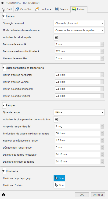 Onglet Liaison de la boîte de dialogue d’ébauche horizontale 3D