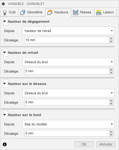 Onglet Hauteurs de la boîte de dialogue Variable 3D