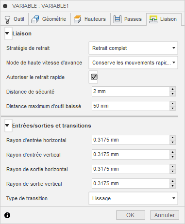 Onglet Liaison de la boîte de dialogue Variable 3D