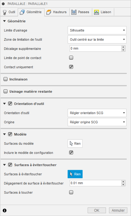 Onglet Géométrie de la boîte de dialogue de finition parallèle 3D