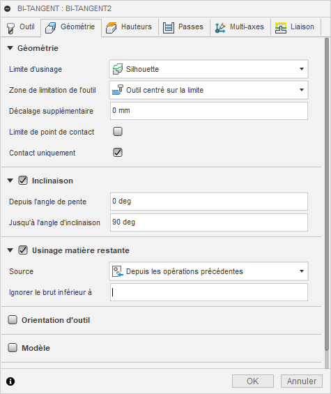 Onglet Géométrie de la boîte de dialogue Bi-tangent 3D