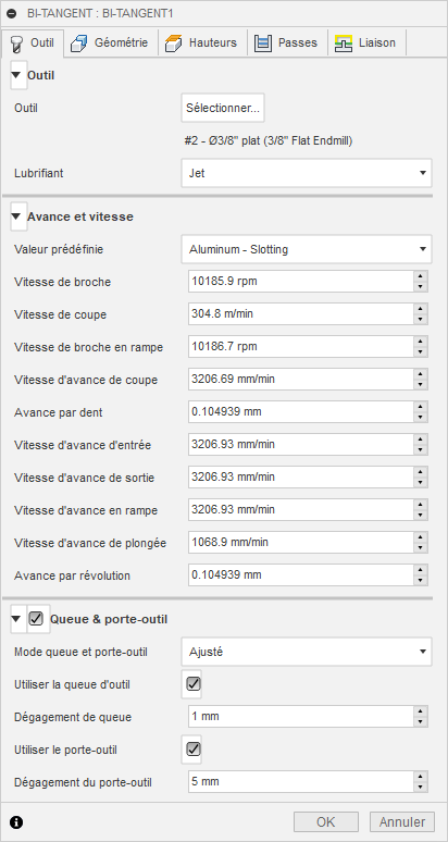 Onglet Outil de la boîte de dialogue Bi-tangent 3D