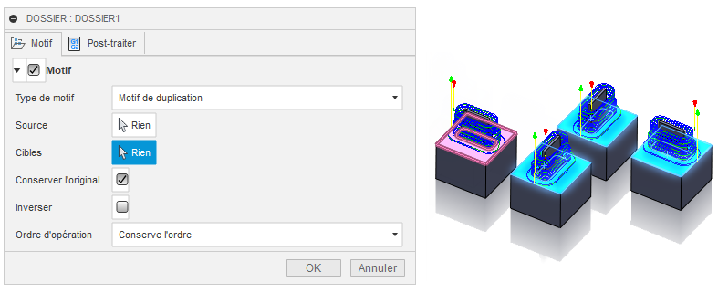 onglet Motif de la boîte de dialogue Dossier - sélection de faces