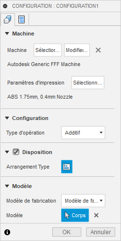 boîte de dialogue de configuration pour Additif