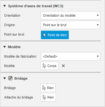 Boîte de dialogue Configuration - groupe Système d’axes de travail