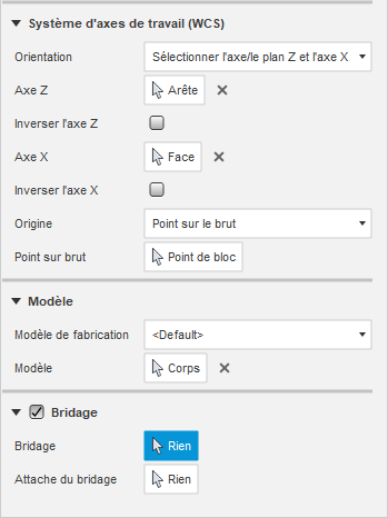 Boîte de dialogue Configuration - groupe Système d’axes de travail