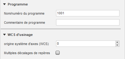 Boîte de dialogue Configuration - groupe Programme