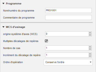 Boîte de dialogue Configuration - groupe Programme - plusieurs décalages d’usinage