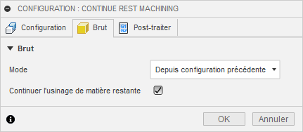 Reprise matière restante entre les configurations