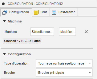 Configuration – Machine de tournage