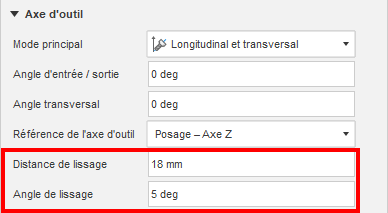 Distance de lissage et angle de lissage dans la boîte de dialogue