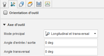 paramètres angle longitudinal direction de déplacement 5 axes