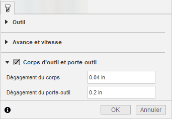 dégagement du corps et garde de porte-outil dans l’onglet Outil