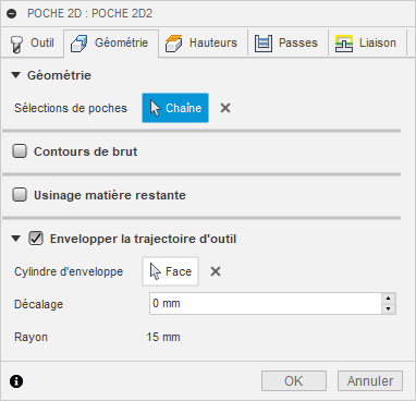 Envelopper la trajectoire d’outil