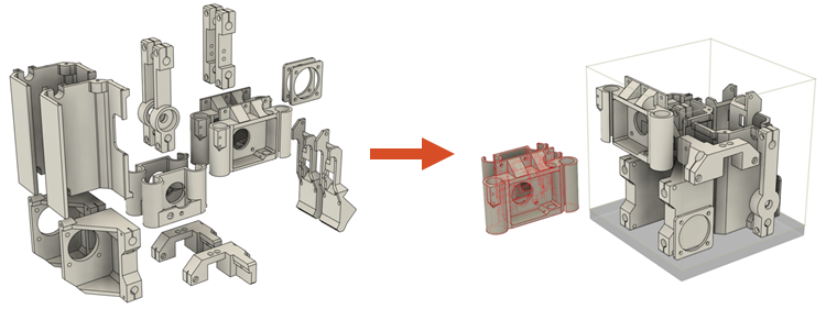 Image avant et après de l’utilisation de la forme réelle pour l’emboîtement 3D