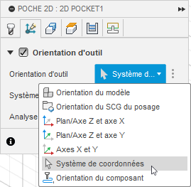 Liste Orientation d’outil