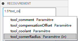 expression de recouvrement – liste des noms de paramètres