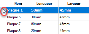 exemple de table - sélectionnez une ligne