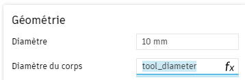bibliothèque d’outils – exemple de paramètres liés – cliquez sur le champ de paramètre lié