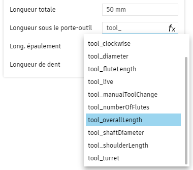 bibliothèque d’outils – exemple de paramètres liés – cliquez sur le champ de paramètre lié