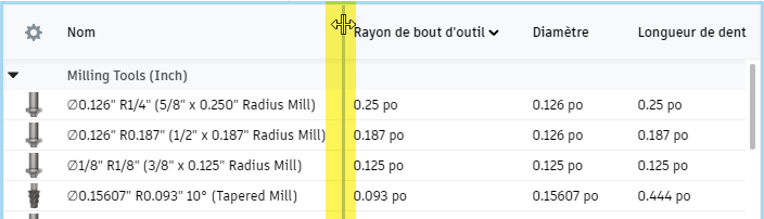 bibliothèque d’outils – redimensionner la largeur de colonne