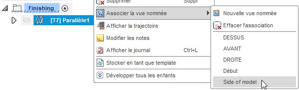 Menu contextuel de vue nommée