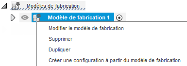 clic droit avec le bouton de la souris sur le menu pour les modèles de fabrication