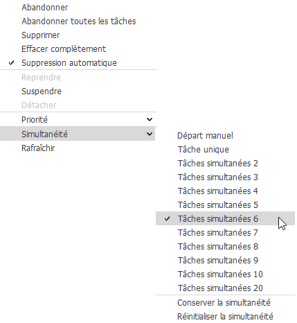 Nombre de tâches simultanées