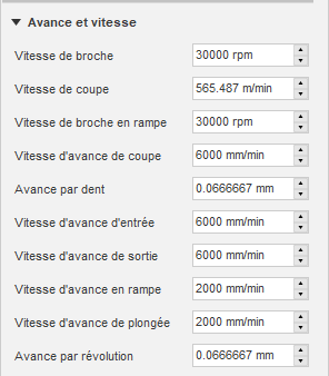 Boîte de dialogue Avance et vitesse