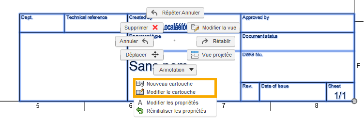 menu modifier le cartouche