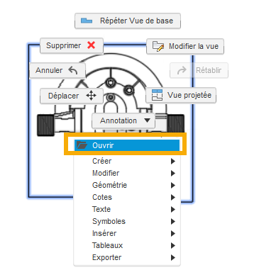 ouvrir à partir de la vue de dessin