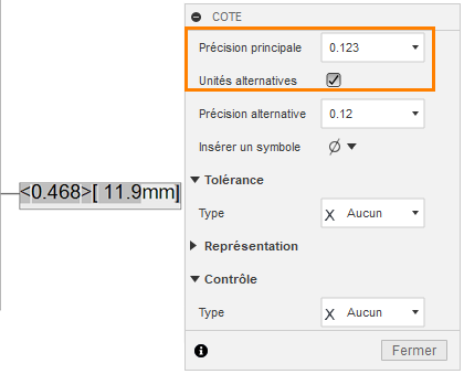 modifier les propriétés de cote