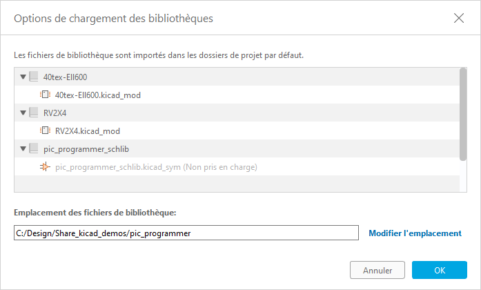 charger des bibliothèques de KiCad