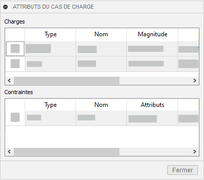 boîte de dialogue Attributs du cas de charge