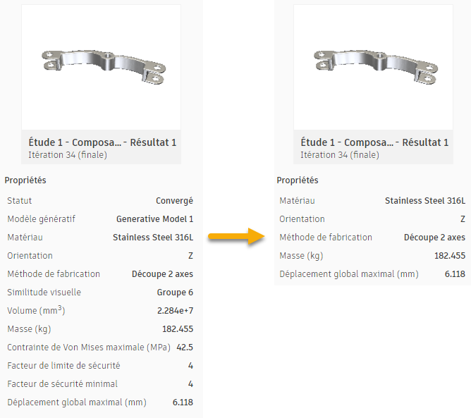 Volet Propriétés - Comparaison