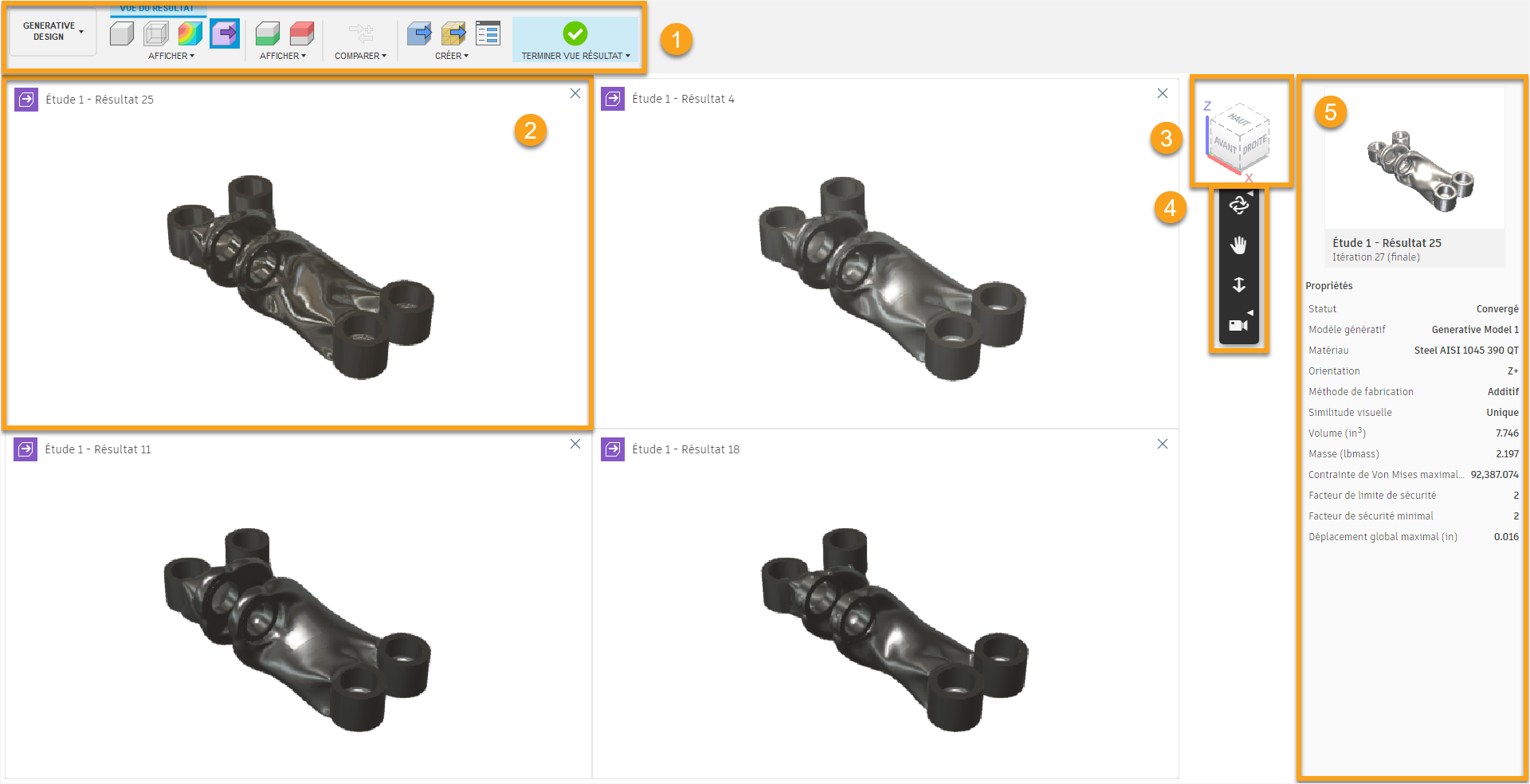 présentation de l’interface utilisateur de la vue de comparaison