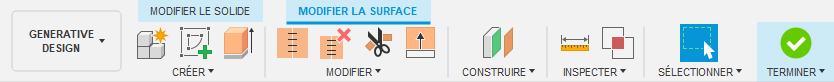 barre d’outils de l’onglet modifier la surface